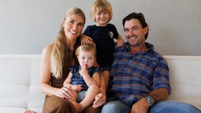 Matt Wright pictured with his wife Kaia and kids Banjo and Dusty. Picture: Charlie Bliss