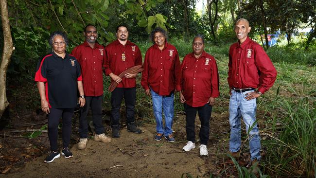 Djabugay Nation members Mercy Baird, Richard Bing, Gavin Singleton, Dianne Ambrym, Florince Williams and Alfred Gray at the start of the construction of the trail. Picture: Brendan Radke