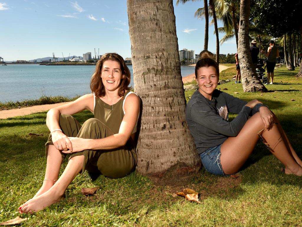 Townsville residents relaxing on the Strand after the relaxation of COVID-19 restrictions. Arnie Laffan and Lauren Drent. Picture: Evan Morgan