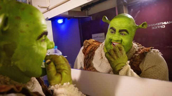 It takes Two-and-a-half hours to transform Ben Mingay into Shrek before every performance of Shrek the Musical. Picture: Mark Stewart