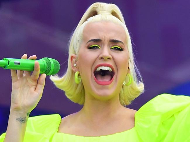 American singer Katy Perry performs during the FIGHT ON, a concert for bushfire-affected communities at Pioneer Park Recreation Reserve in Bright, Victoria, Wednesday, March 11, 2020. (AAP Image/James Ross) NO ARCHIVING