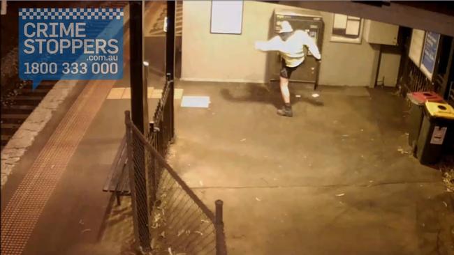 A screenshot of a man attacking a myki machine at Tecoma station. Picture: Supplied