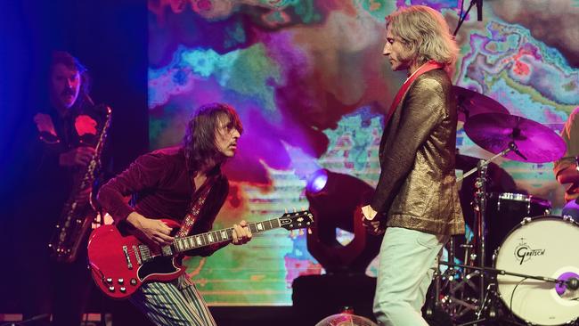 Jak Housden (left) with Tim Rogers at The Fortitude Music Hall in Brisbane, as part of The Rolling Stones Sticky Fingers 50th anniversary tour in April 2021. Picture: Nino Lo Giudice