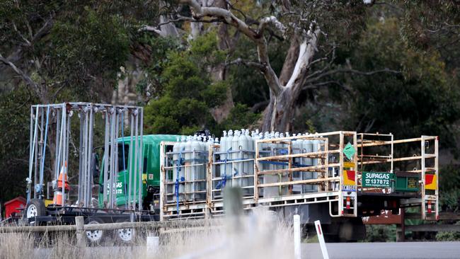 A truck load of gas bottle arrive at the Meredith farm