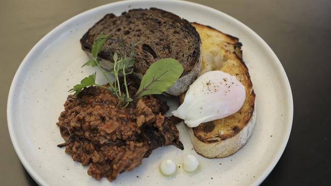 Kin &amp; Co’s savoury mince on toast. Picture: Mark Cranitch.