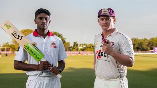 Waratah captain Jaga Koduru and Palmerston captain Hamish Martin ahead of the 2024 Darwin Cricket grand final. Picture: Pema Tamang Pakhrin