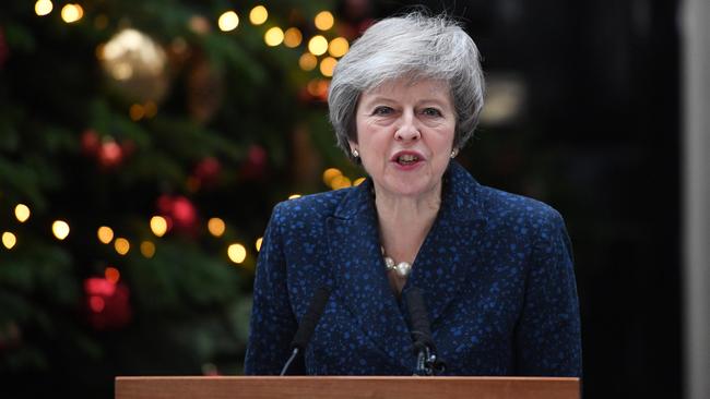 Prime Minister Theresa May makes a statement at 10 Downing Street. Picture: Getty