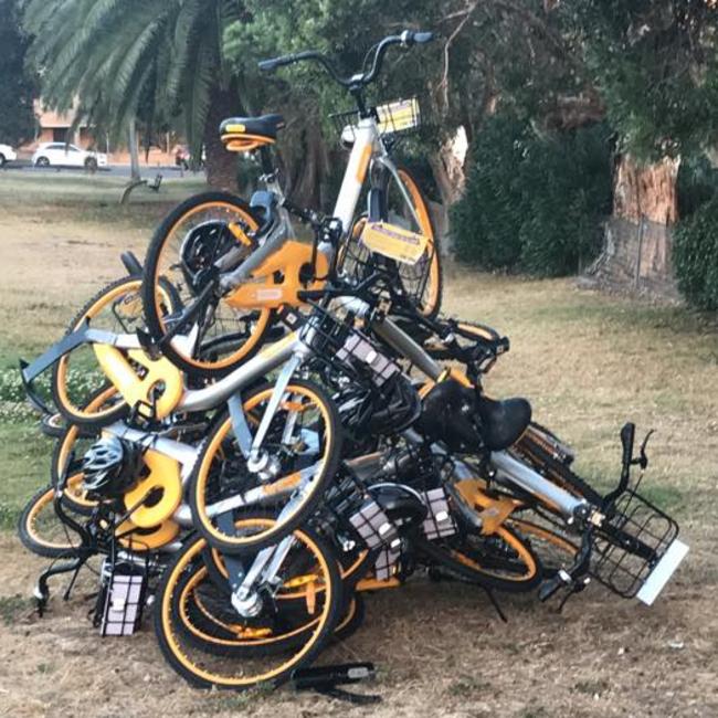 Bikes piled up at Waverley Park last year. Picture: Jack Vassallo