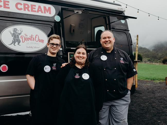 Emma and Martin Hamilton with their son Alex, with their Devil’s Own Ice Creamery Van. Picture: Jess Oakenfull