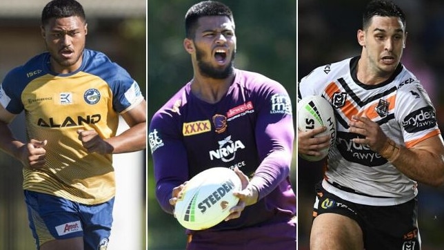 Parramatta believe the West Tigers' poaching of Stefano Utoikamanu (left), considered the next Payne Haas (centre), is payback for the signing of Ryan Matterson (right).