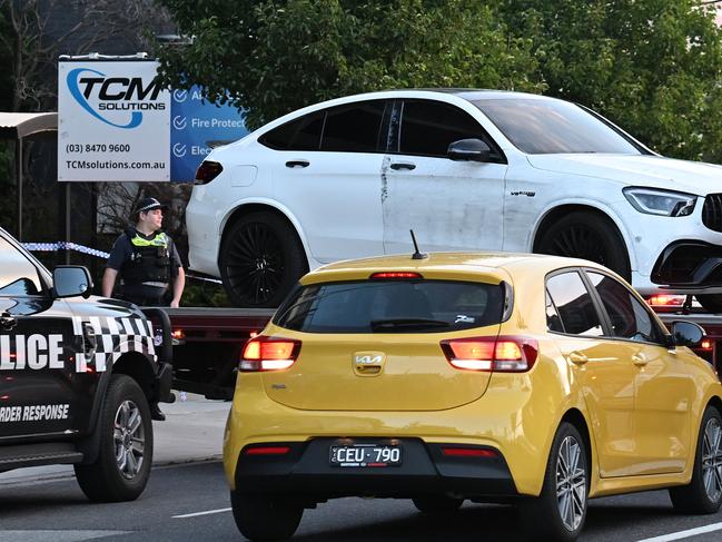 A Mercedes being removed from Quest Hotel at Preston on Monday. Picture: Josie Hayden