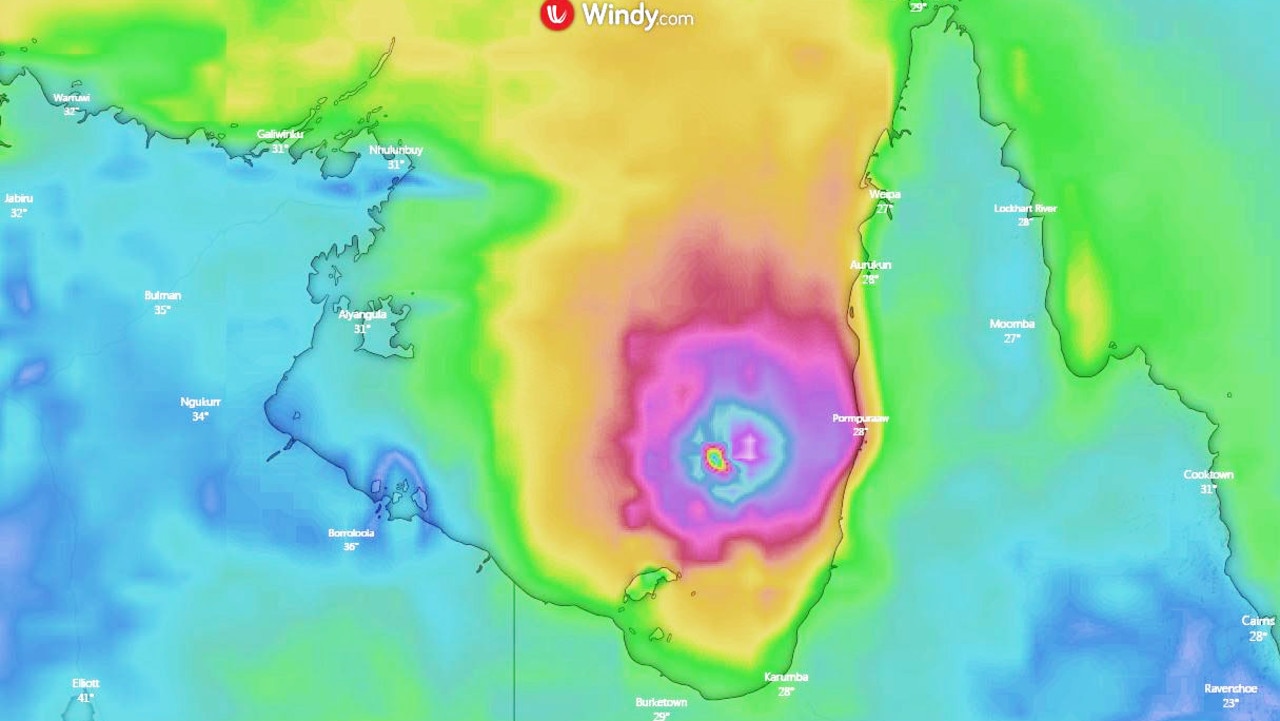 The probable location and size of Tropical Cyclone Owen today. Picture: Windy.