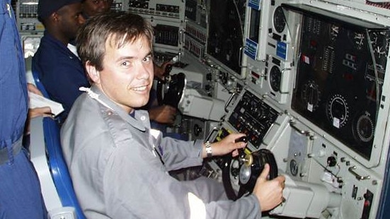 Rex Patrick at the helm of a US nuclear submarine USS Santa Fe in October 1998. Picture: Supplied