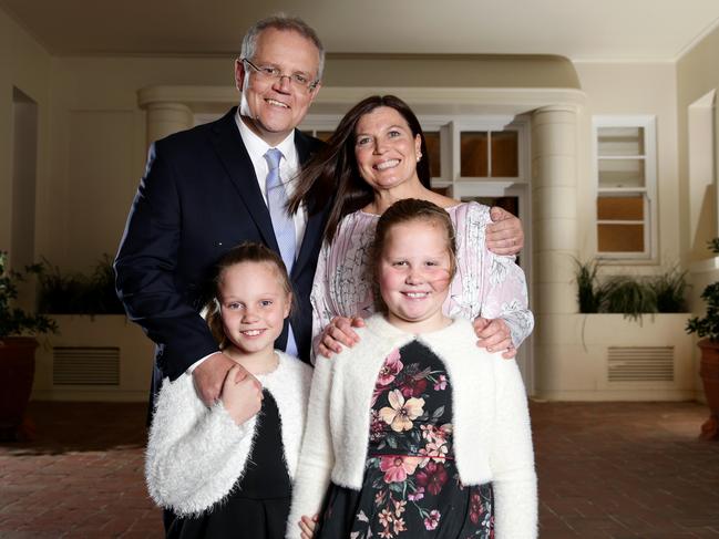 Scott Morrison pictured with his wife Jenny and their daughters Abbey and Lily. Picture Jonathan Ng