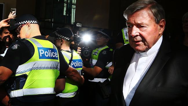 Cardinal George Pell leaves at Melbourne Magistrates' Court in May 2018. Picture: Getty Images