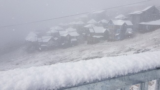 Heavy snow falling at Mt Hotham on Friday. Picture: Twitter/Hotham Alpine Resort