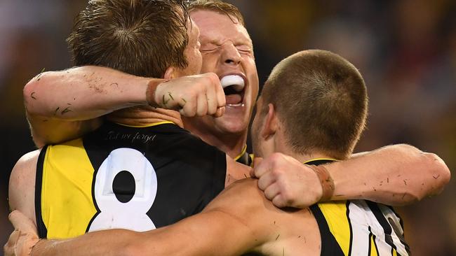 Josh Caddy enjoyed the Tigers’ win over Melbourne last year. Pic: AAP