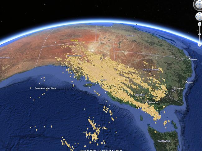 An image from MetraWeather.com showing the location of lightning activity over southeastern Australia on October 2 and 3, 2023. Some 41,000 bolts of lightning were recorded, with an estimated 17,000 striking the ground. Picture: Supplied