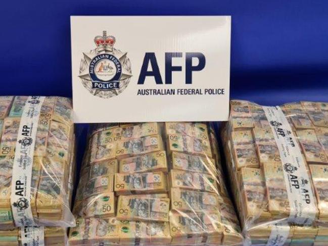 Criminal syndicates targeted under AFP-led Operation Ironside. Specifically Operation Maidos in South Australia. Three bags of cash seized Picture: AFP