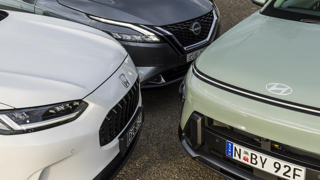 Hyundai Kona, Nissan Qashqai and Honda ZR-V comparison test. Photo: Mark Bean