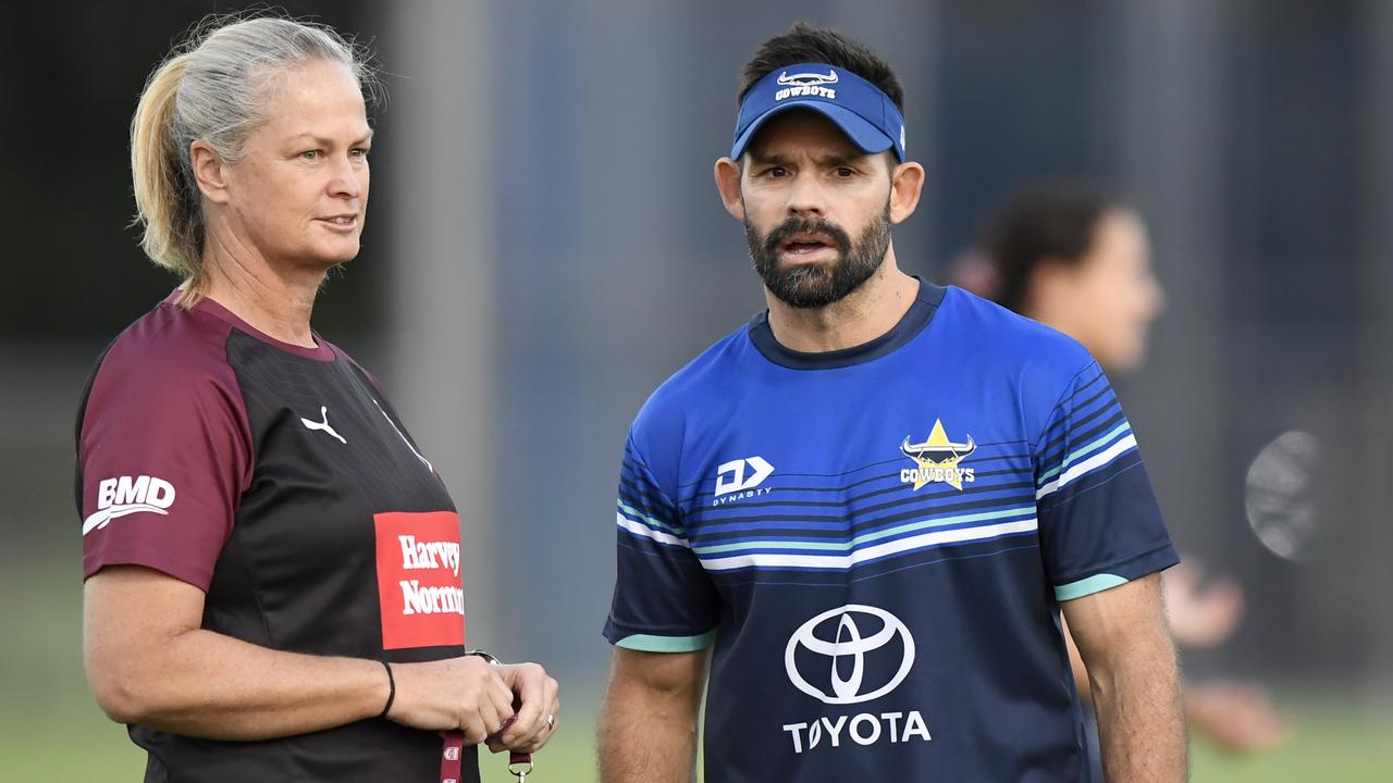 North Queensland NRLW coach Ben Jeffries (right) has been linked with a move to the Newcastle Knights. Picture: NRL Images