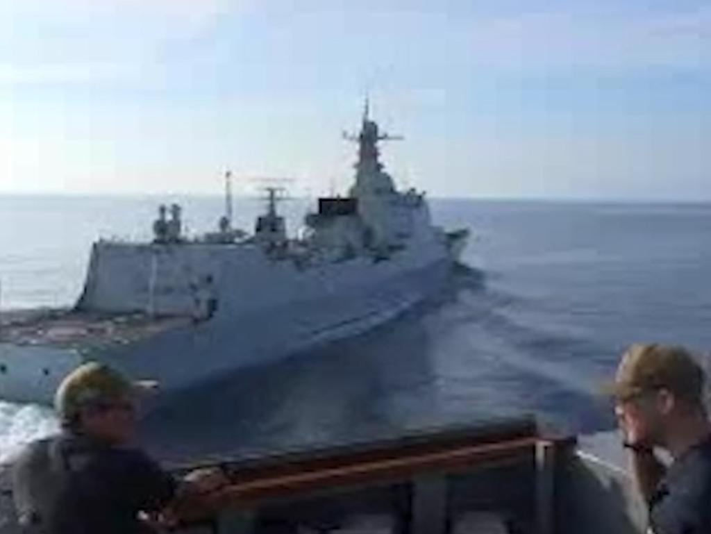 This low-quality screen capture still from footage taken on the bridge of the destoryer USS Decatur shows how close a Chinese destroyer came to ramming it in Semptember. Picture British Ministry of Defence via SCMP
