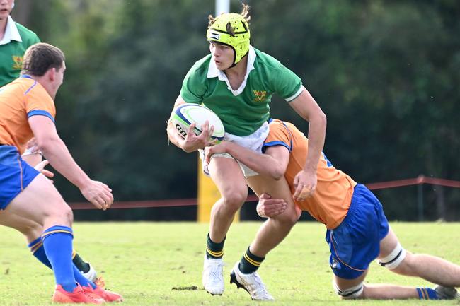 Hudson Bishop was brave as always for Villanova. AIC First XV rugby union between Villanova College and Ashgrove. Saturday June 7, 2025. Picture, John Gass