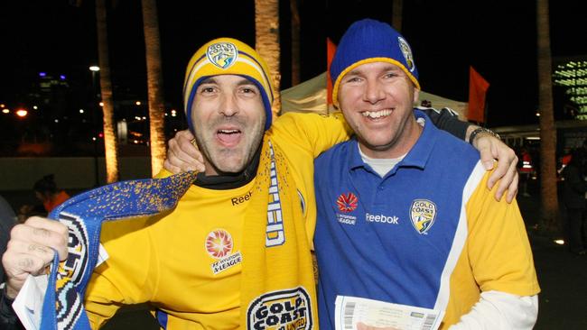 Gold Coast United fans Pedro Gomez and Dallas Constable.