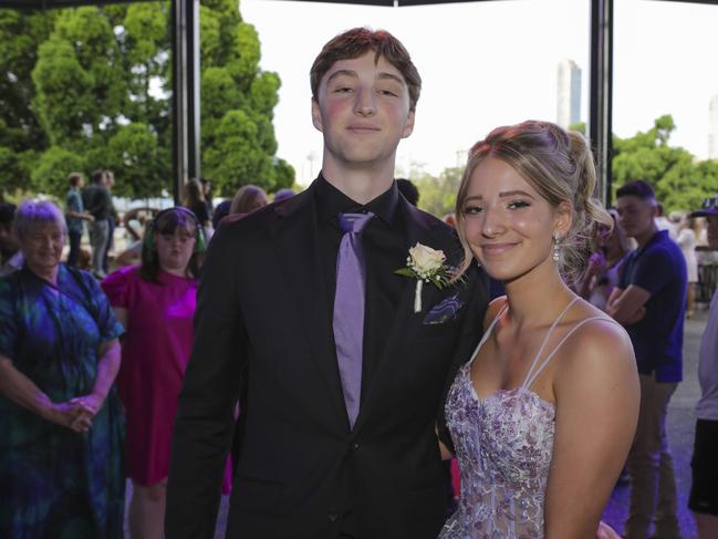 Xavier Krause and Xanthe Hayhoe at the Coomera Anglican College Formal at HOTA. Picture: Marcelo Lang.