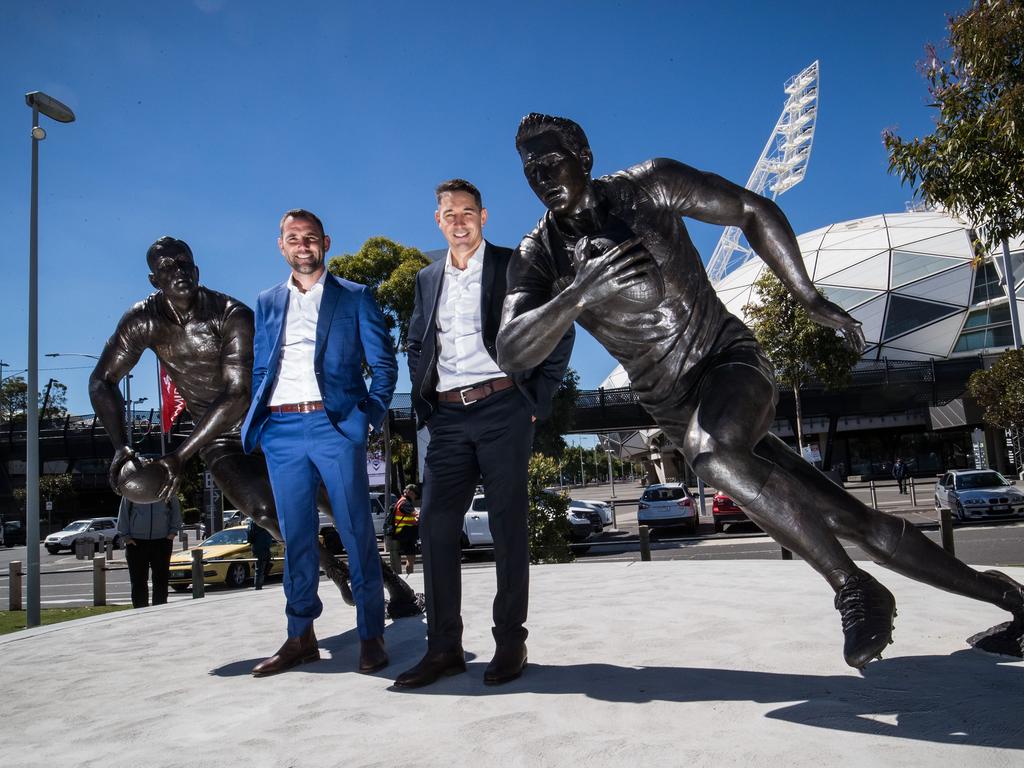 Cameron Smith and Billy Slater at the unveiling of their statues.