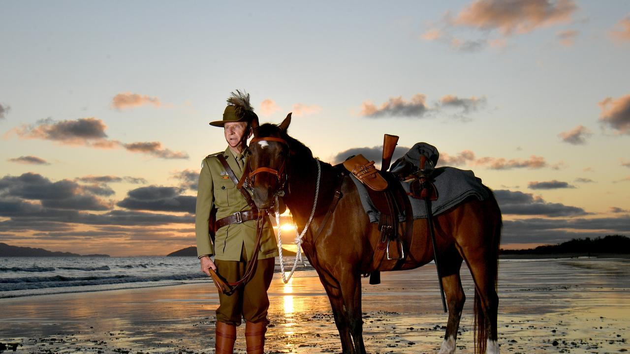 Vietnam Veteran Lester Mengel from the 27th Lighthorse Regiment with Sox at dawn at Saunders Beach will be on parade for Remembrance Day. Picture: Evan Morgan