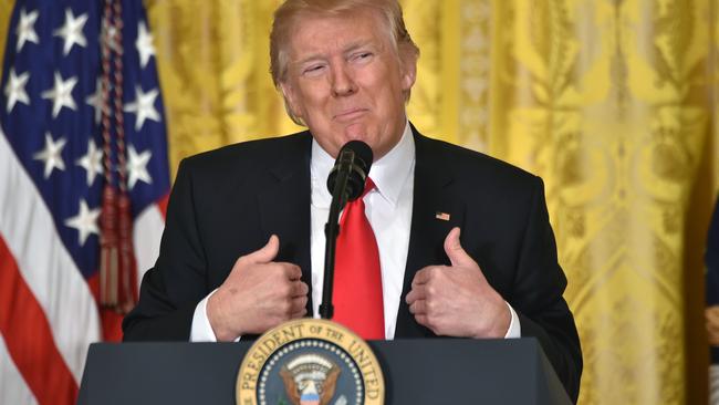 Donald Trump speaks during a press conference. Picture: AFP.