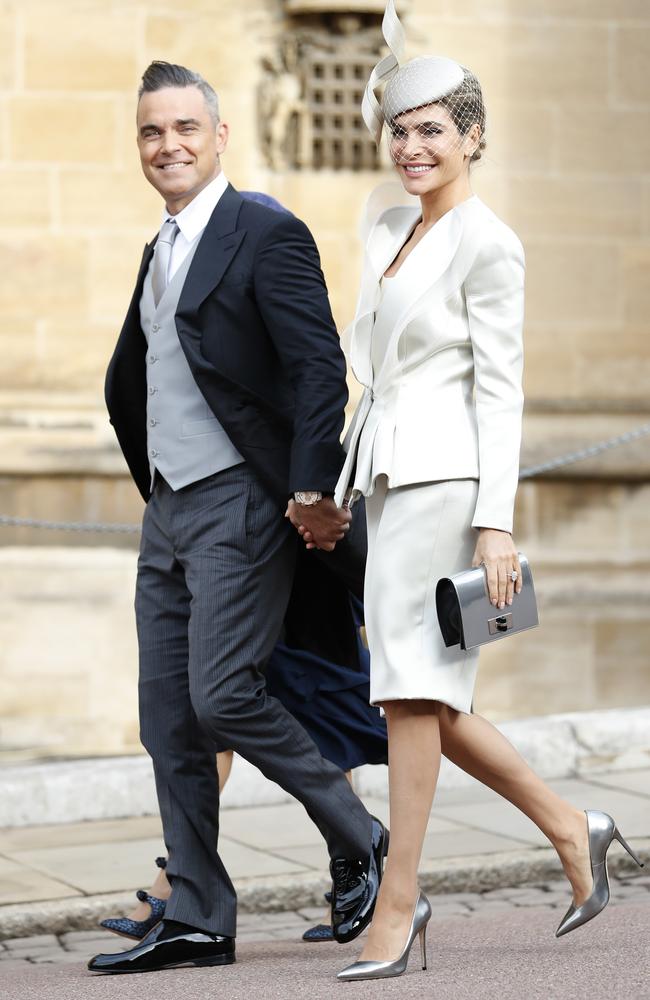 Robbie Williams and his wife Ayda Field arrive at the wedding of Princess Eugenie of York and Mr. Jack Brooksbank at St. George's Chapel.