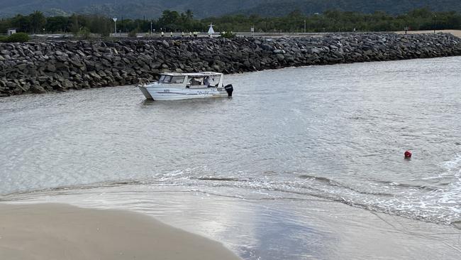 A boat caught on a sandbar near the new Yorkeys Knob boat ramp. Picture: Supplied