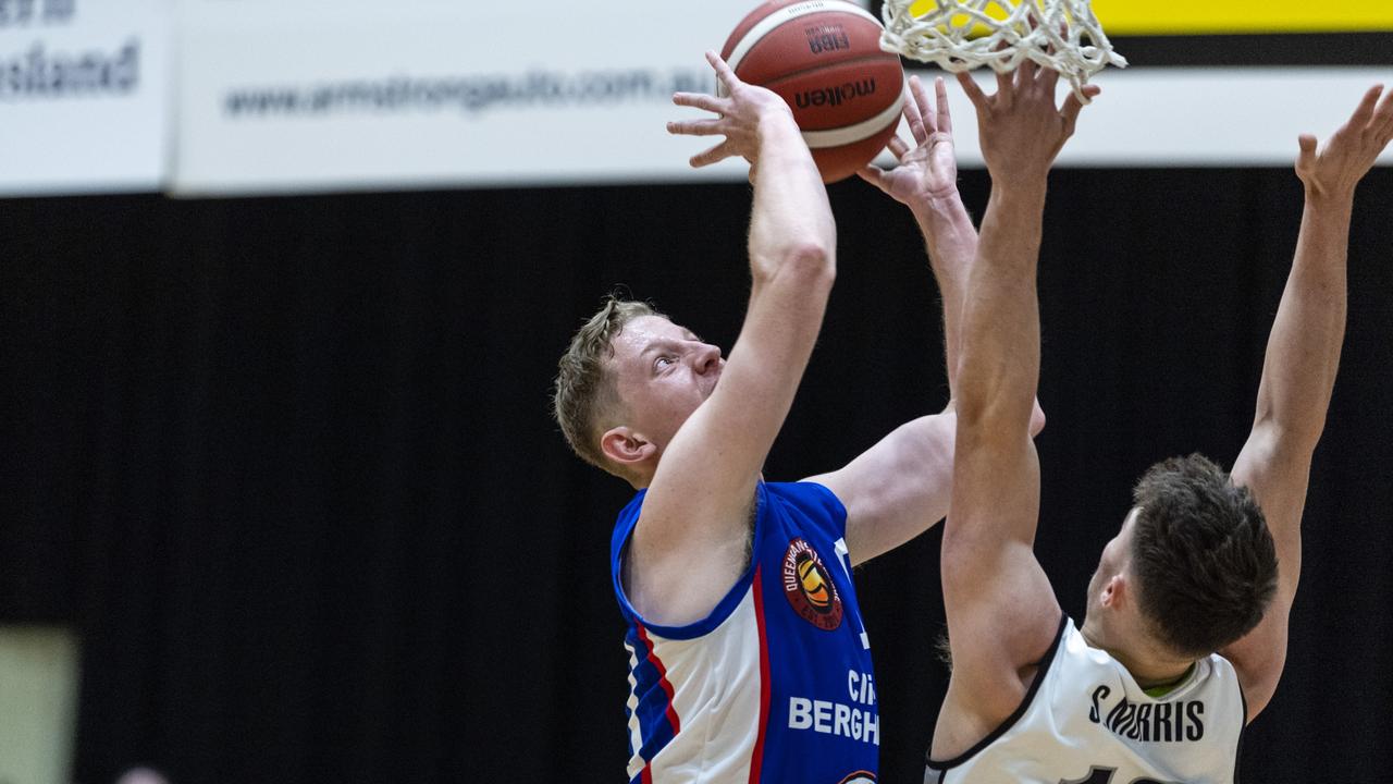 Adam Gehrig for Toowoomba Mountaineers against Rip City in Queensland State League Division 1 mens basketball semi-final at USQ's Clive Berghofer Recreation Center, Saturday, July 30, 2022. Picture: Kevin Farmer