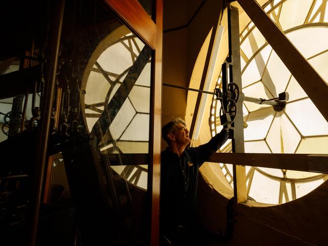 Behind the Town Hall clockface. Picture: Max Mason-Hubers