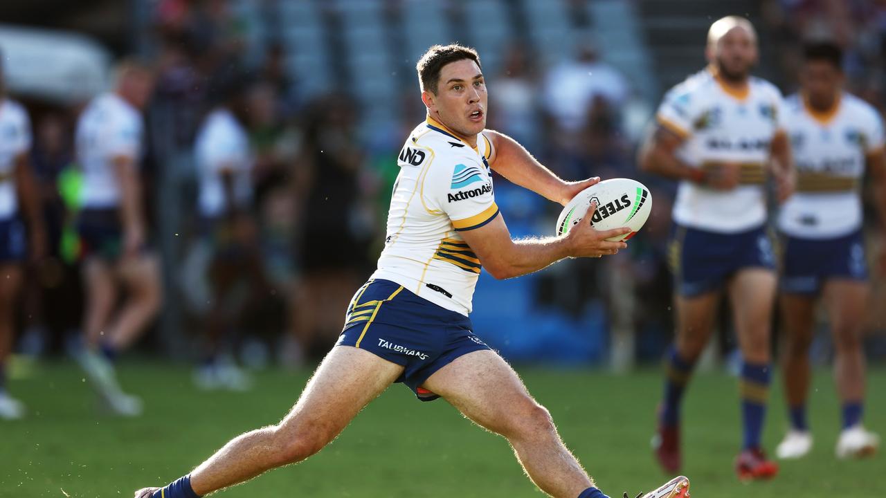 In-demand star Mitchell Moses impressed in his first hitout of 2023, setting up an impressive try to halves partner Dylan Brown. Picture: Getty Images.