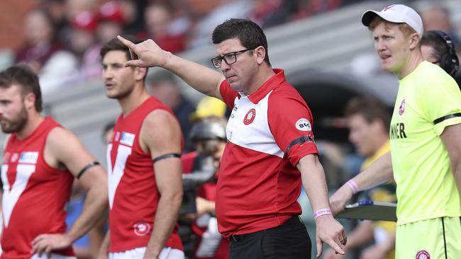 North Adelaide coach Josh Carr on the boundary during the preliminary final. Picture Sarah Reed