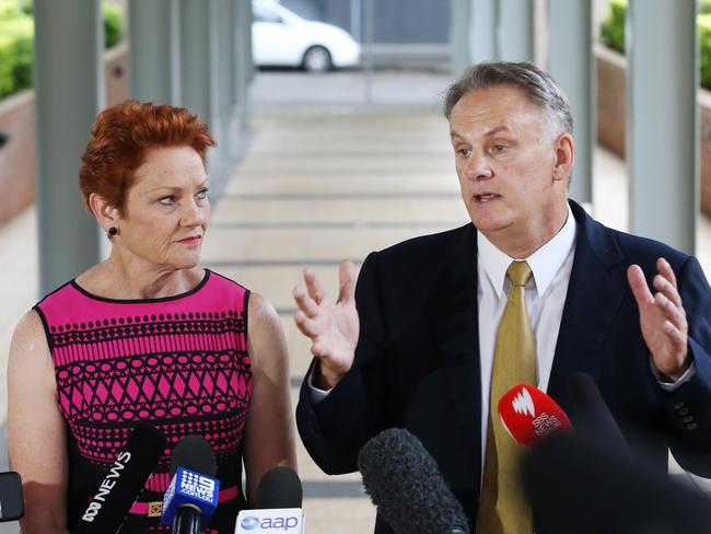 Mark Latham and Pauline Hanson from the One Nation party when they announced Latham will run in the election for the party. Picture: The Australian