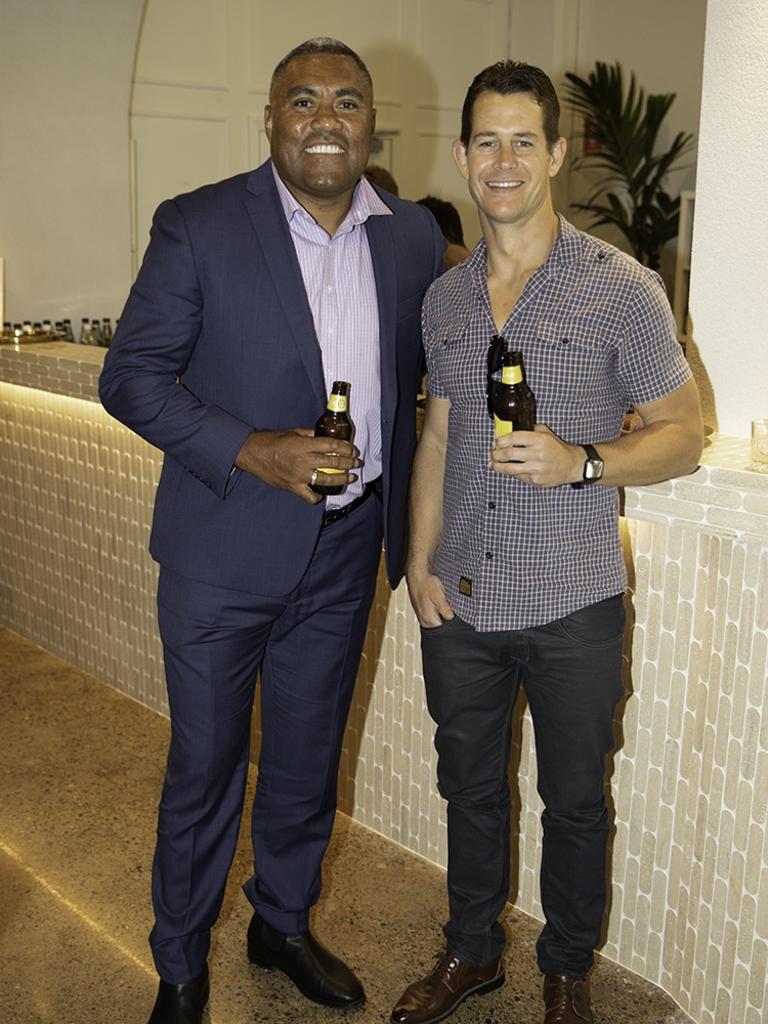 Petero Civoniceva and Ashley Harrison at the launch of the Carl Webb Foundation at The Lussh, Woolloongabba. Socials: Damien Anthony Rossi | Picture: Nick Mehaffey (Weekend Ritual)