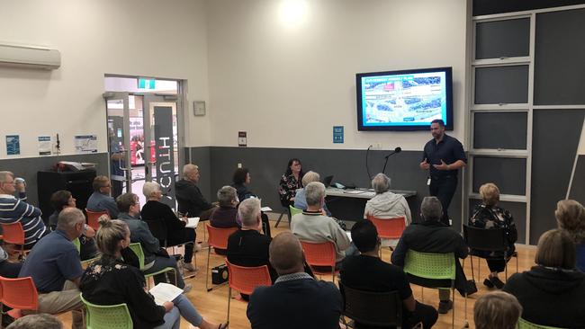 Locals at a meeting in Ormeau this week with Federal Forde MP Bert van Manen, state Coomera MP Michael Crandon and northern Division 1 councillor Mark Hammel (pictured at front) over calls for a northbound slip lane at Exit 41.