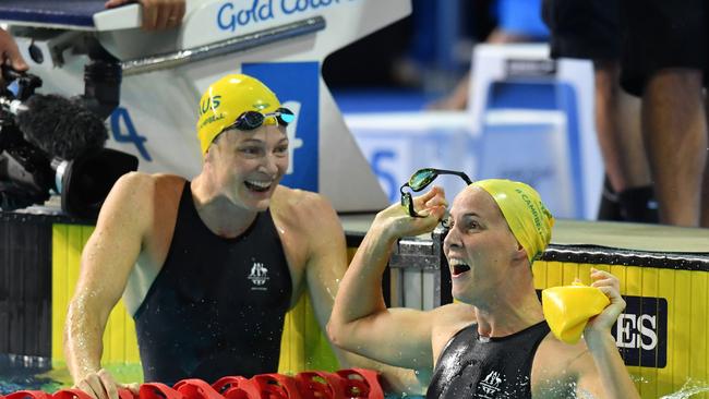 Bronte Campbell celebrates her surprise win over her big sister Cate. Picture: AAP Images