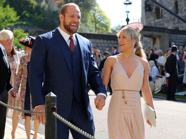 James Haskell with former partner Chloe Madeley at Prince Harry and Meghan Markle’s wedding. Picture: Getty Images