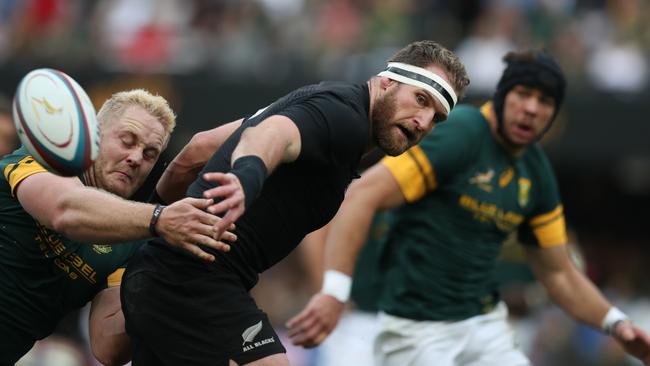 All Blacks captain Kieran Read flicks a pass during the record 57-15 rout in Durban last year.
