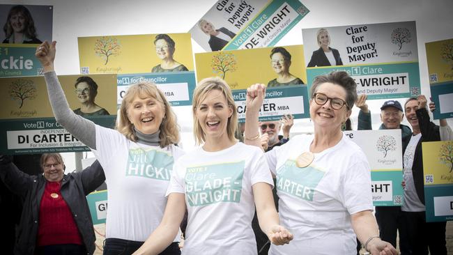 Kingborough Thrives, Independent candidates Jill Hickie, Clare Glade- Wright and Di Carter at Kingston Beach. Picture: Chris Kidd