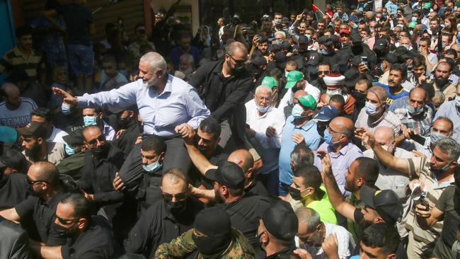 Ismail Haniyeh with supporters during a visit to Lebanon in 2020. Picture: AFP