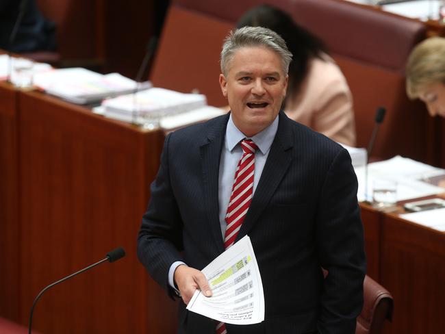 Senator Mathias Cormann is negotiating with Senator Hinch to get the new tax bill over the line. Picture: Kym Smith