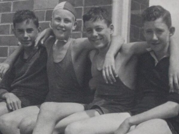 Wal Williams, a World War II veteran, as a teenager (in cap) was a good junior swimmer who represented NSW. Picture: Supplied