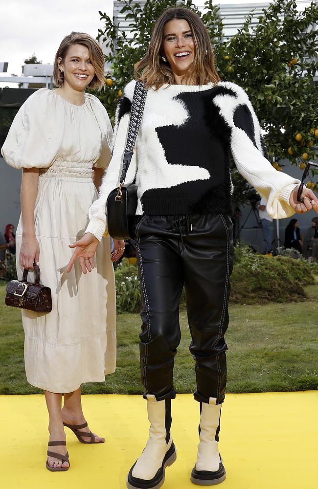 Victoria Lee and Georgia Fowler at Aje’s runway fashion parade on Tuesday. Picture: Toby Zerna