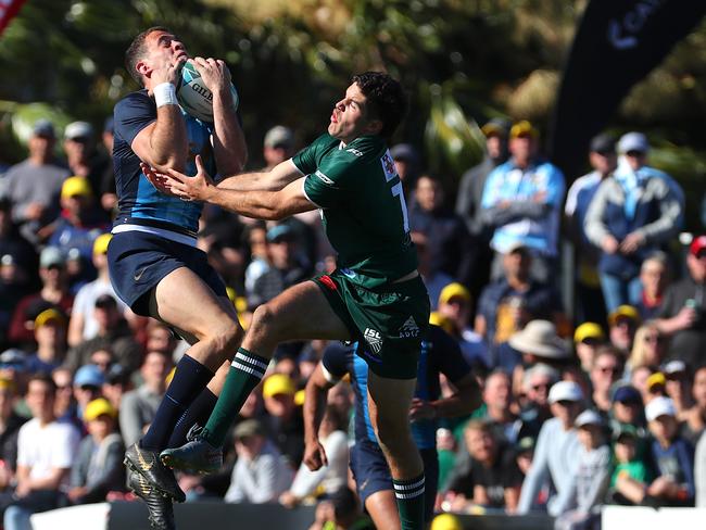 Argentina's Matias Moroni competes for the ball with Randwick's Christian Poidevin. Picture: AAP Image/David Gray